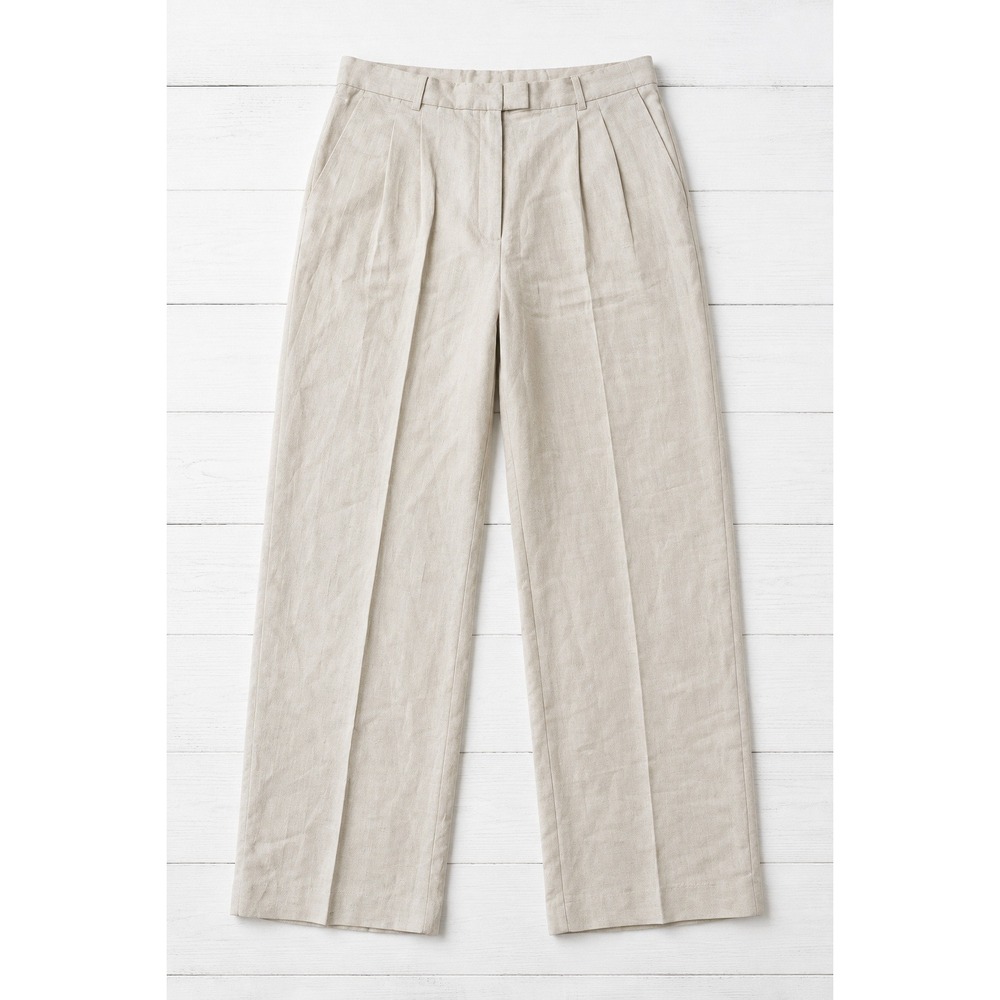 HM Linen Blend Wide Leg Trousers Beige High Waist Pleated Pants Size 16 NEW